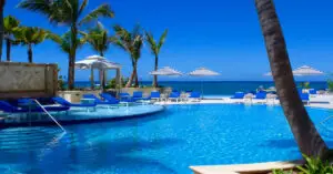 Condado Vanderbilt Hotel pool with stunning ocean view in San Juan, Puerto Rico