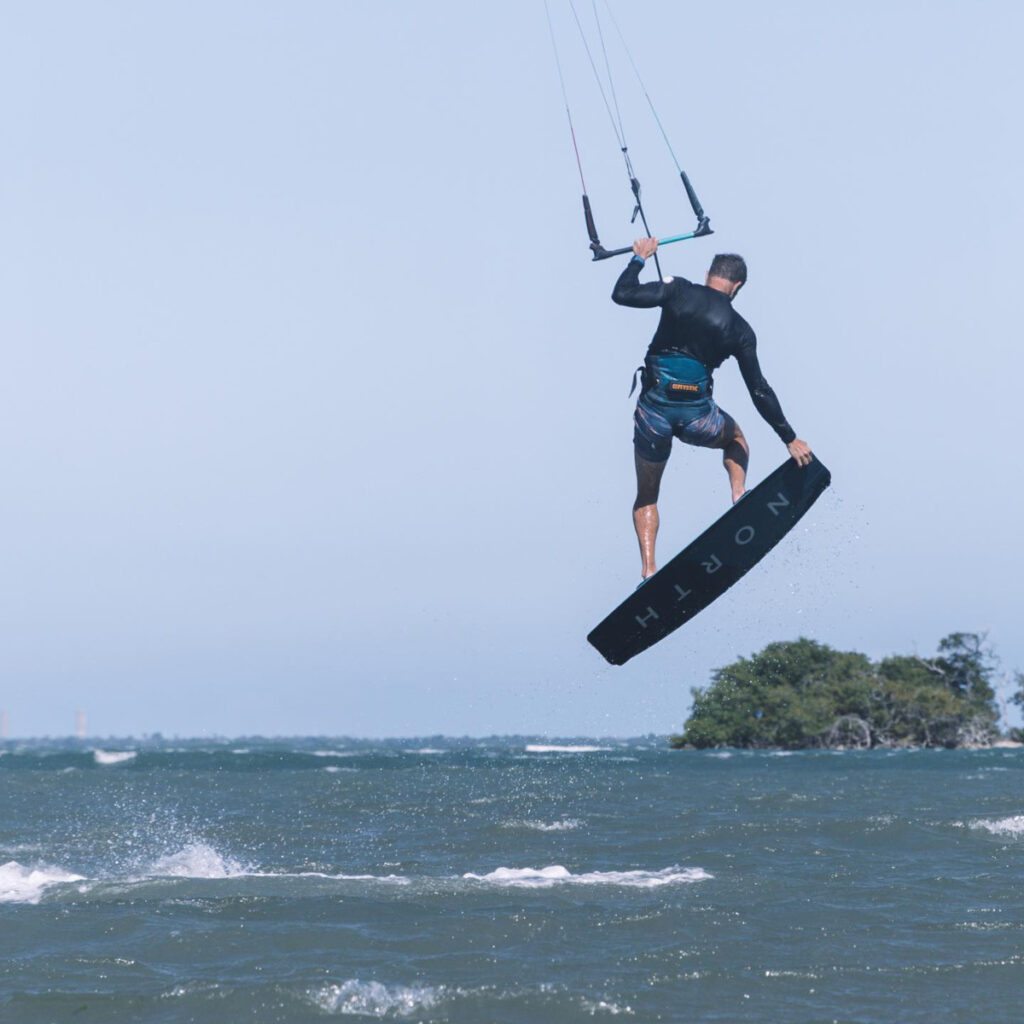 Fkying high while kite surfing in san juan